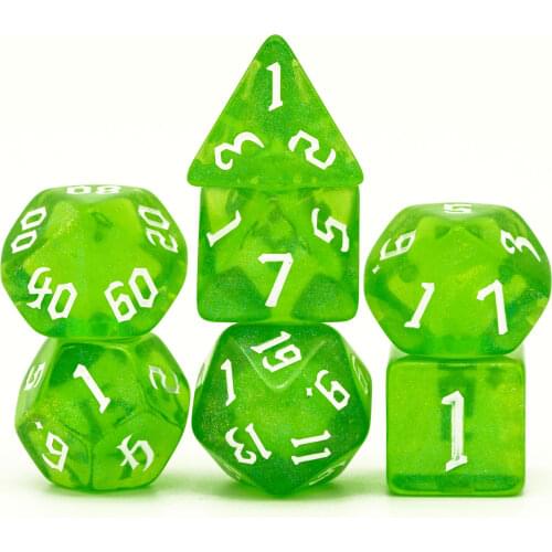 New Yellow/Green Sickle Font DND Dice Set D4 D6 D8 D10 D% D12 D20 Polyhedral Dice for Role Playing Board Game Gift D&D TRPG MTG