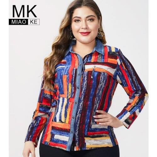 2020 autumn womens Plus Size Long sleeve tops and blouses fashion Ladies femal Vintage stripe multicolor shirts