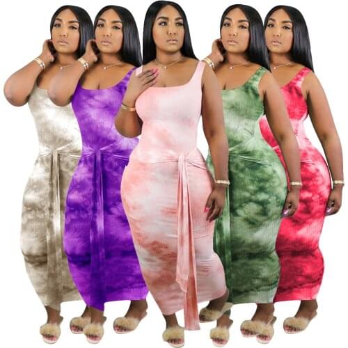 Dresses For Women Cotton Blended Sleeveless Off The Shoulder Dress Casual Tie dye Plus Size 4XL Clothing For Women Summer Dress