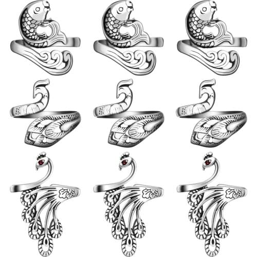 9 Pieces Adjustable Knitting Loop Crochet Ring Knitting Ring Peacock Open Finger Ring Adjustable Braided Ring Yarn Guide Finger