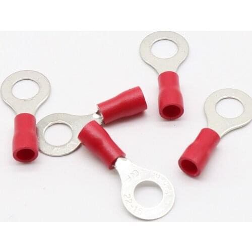 RV1.25-6 Red 22-16 AWG 0.5-1.5mm2 Insulated Ring Terminal Connector Cable Wire Connector 100PCS/Pack RV1-6 RV