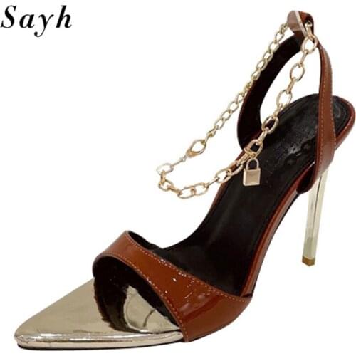 Summer Women Thin High Heel Pumps Metal Buckle Stiletto Peep Toe Stiletto Sandals Rock Punk Gladiator Sexy Shoes
