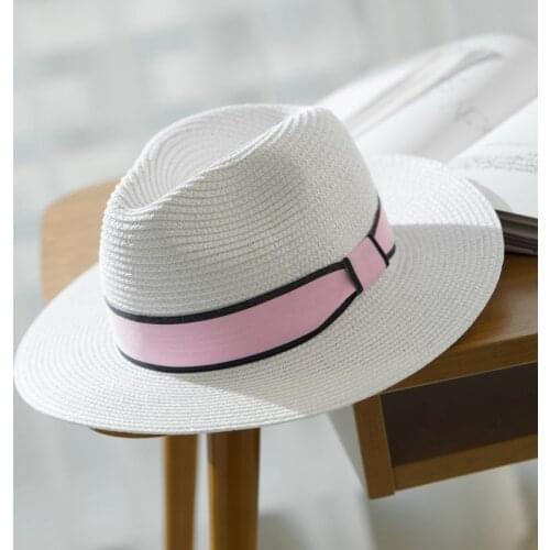 Seioum New female sombreros women summer hat classic black pink girdle Panama sunhats Jazz Hat beach hats for women chapeau