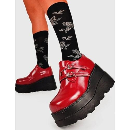 Buckle Solid Casual Pumps Women Cool Chunky Spring Autumn Pumps Ladies Brand Design High Wedges Platform Shoes