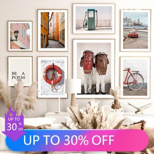 Havana Street Bongos Vintage Car Air Pump Wall Art Canvas Painting Nordic Posters Prints Wall Pictures Living Room Decoration