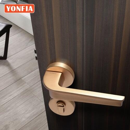 YONFIA 8044 Brushed Brass Modern Design Gold Mortise Lever Door Lock Handle for Interior Privacy Door Handle Gold Bedroom