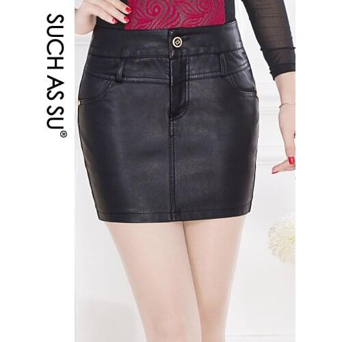 New Fashion 2021 PU Leather Skirt Women Black Occupation Work Pencil Skirt S-3XL Size Spring Summer Autumn Winter Mini Skirt