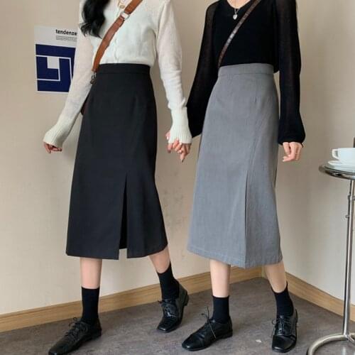 Half-length skirt female spring 2021 new Korean mid-length high-waisted thin a-line skirt