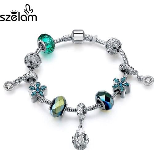 Szelam Fashion Women Bracelet Silver Crystal Bead Charm Bracelet For Women Original Bracelets Pulseras SBR160194