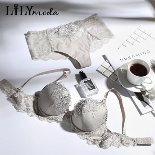 Lilymoda Women Summer Thin Bra Brief Sets Sexy Embroidery Lace Female Brassiere Lingerie Transparent Seamless Panties Underwear