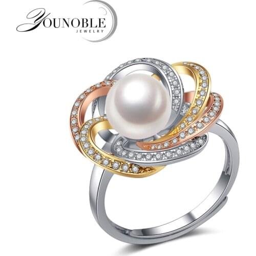 Real 925 silver ring women,exquisite natural freshwater round pearl ring birthday gift