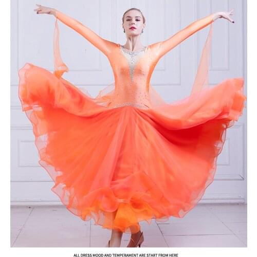 Ballroom Dance Dress Ballroom Dance Competition Dresses Female Modern Waltz Tango Dancing Dress Diamond Long Sleeve Suit D-0120