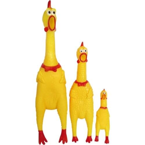 17CM Yellow Screaming Chicken Pet Dog Toy Squeak Squeaker Chew Rubber Decrease Stress Prank Toys Pet Supplies 1pcs