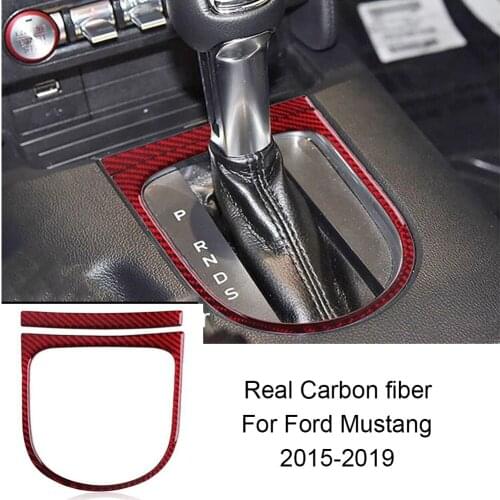 2*Red Carbon Fiber Gear Shift Box Panel Cover Trim Fit For Ford Mustang 2015-19