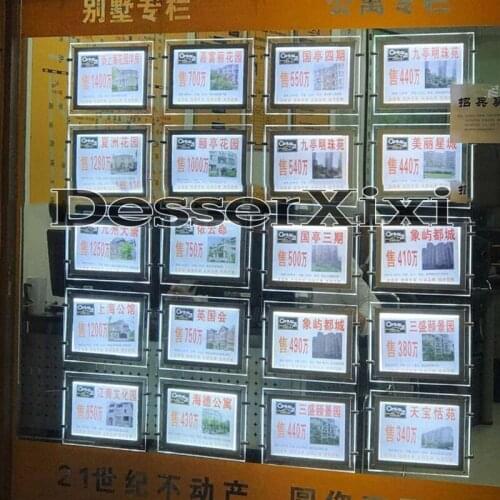 Hot 20PCS A4 Landscape LED Illuminate Window Display Kits Single Sided Acrylic Poster Frame Light Panel for Real Estate Agent