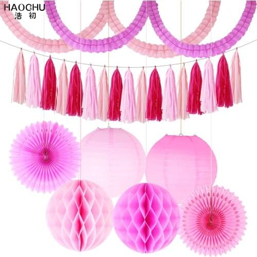 23pcs/lot Paper Hanging Decor Set Party Backdrop Paper Lantern Garland Crafts Fans for Birthday Wedding Baby Shower Decoration
