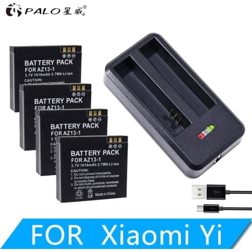 4Pcs AZ13-1 AZ13 batteries 1010mAh Li-ion Digital Battery For Xiaomi Yi Action Camera Accessories+ USB battery charger