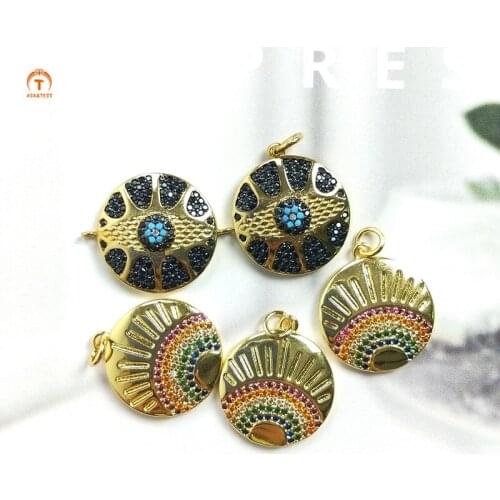 5pcs Evil Eye Coin Pendant Necklaces For Women Gold Round Charms Circle Connector For Bangle Bracelets Necklace Jewelry Making