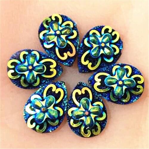 80PCS AB flower Flatback Resin Teardrop Rhinestone Wedding decoration 10mm*14mm