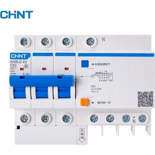CHNT NXBLE-63 Residual current operated circuit breaker RCBO 6KA type C 3P+N 30mA 50HZ 6A 10A 16A 20A 25A 32A 40A 50A 63A