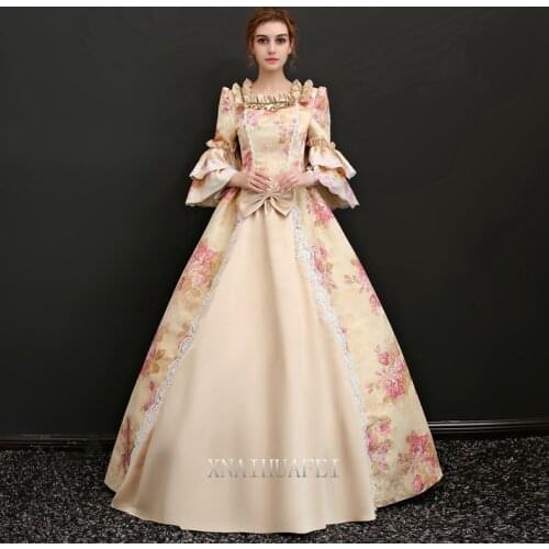 Free ship long flare sleeve Pastoral style champagne venice carnival queen ball gown medieval dress Renaissance Gown Victoria
