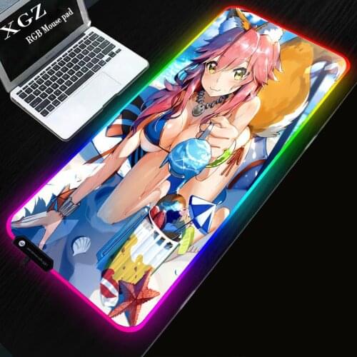 XGZ Ice Cream Sexy Anime Girl RGB LED Large Mouse Pad USB Wired Lighting Gaming Padmouse Keyboard Colorful Luminous Table Mat