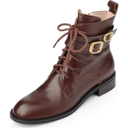 Buckle decorations black brown 3cm square low heels round toe zipper classic daily wear ankle boots high qualityMUC25 MUYISEXI