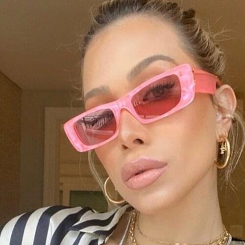 Brand Candy Color Small Cat Eye Sunglasses for Women Men PC Frame Square Shades 90s Girl Retro Travel Beach Sun Glasses Unisex