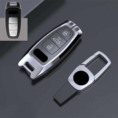 Zinc Alloy Car Remote Smart Key Fob Cover Case Shell Holder Skin with Keychain Fit For Audi A6 A7 A8 Q8 2020 Accessories