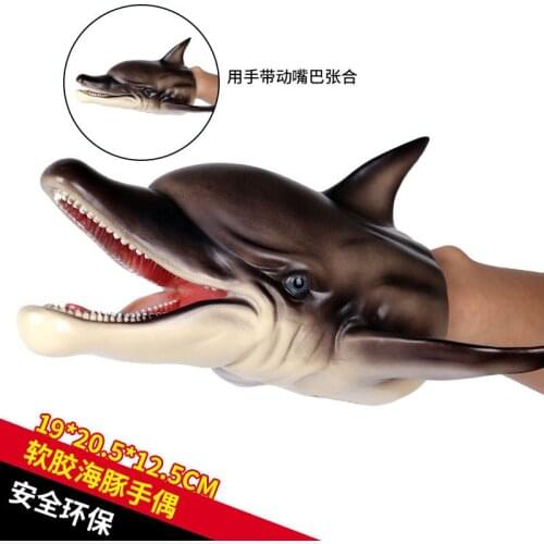 Dolphin Hand Puppet for Soft Rubber Animal Head Hand Puppet Realistic Tiger Crocodile Model Figure Toy Children Christmas Gift