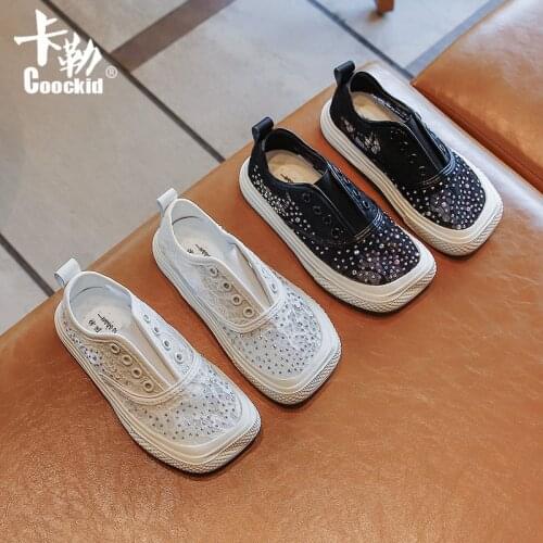 Childrens Canvas Shoes 2021 Summer New Girls Mesh Breathable Casual Shoes Kids Hollow Rhinestone Fashion Shoes Flats Spot Hot