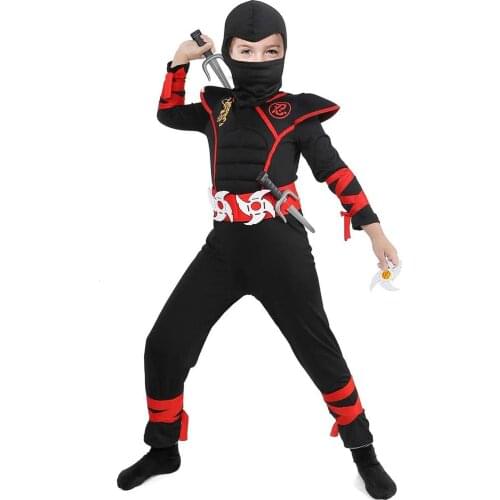 Ninja Costume Kids Costume Halloween Costume Safety Boys Power Ninja Costume Black Red Muscle Chest Power Ninja Suit Anime