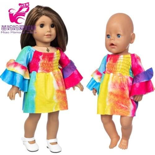 Baby Doll Dress Rainbow Color Tie Dye Dress 18 Inch American Og Girl Doll Clothes Children Girl Gift Toys Wears