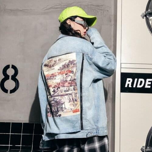 2020 Fashion The New Loose Detachable Printing Zipper Splice Denim Jacket Free Shipping