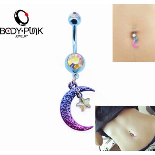 BODY PUNK Wholesale 10 pcs/set Navel Rings Summer Bikini Belly Button Rings Rainbow Moon and Star CZ Piercing Body Jewelry