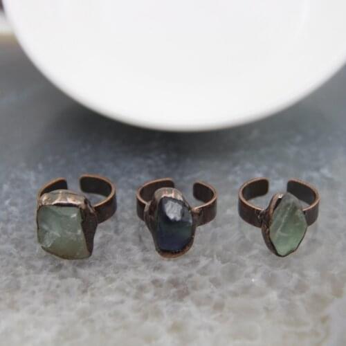 Natural Fluorite Irregular Shape Quartz Adjustable Ring,Healing Crystal Vintage Stylish Finger Ring For Women Jewelry Gift