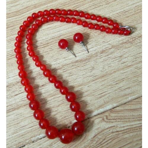 Beautiful 6-14mm Natural Red Ruby Round Beads Necklace Earrings Set