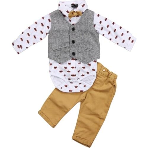 Newborn Baby Boys Cothes Set Gentleman Suit Long Sleeve Shirts +Pants +Waistcoat 3Pcs Outfits 2021 Autumn Baby Clothes 0-24M