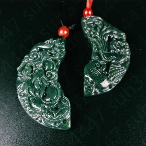 Beautiful Certified Natural Hetian Jade Dragon Phoenix Couple Pendant Charm Jewelry Hot sell free shipping