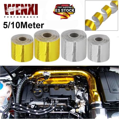 A Gold 2'' Thermal exhaust Tape Air Intake Heat Insulation Shield Wrap Reflective Heat Barrier Self Adhesive Engine 2 Inch 5/10M