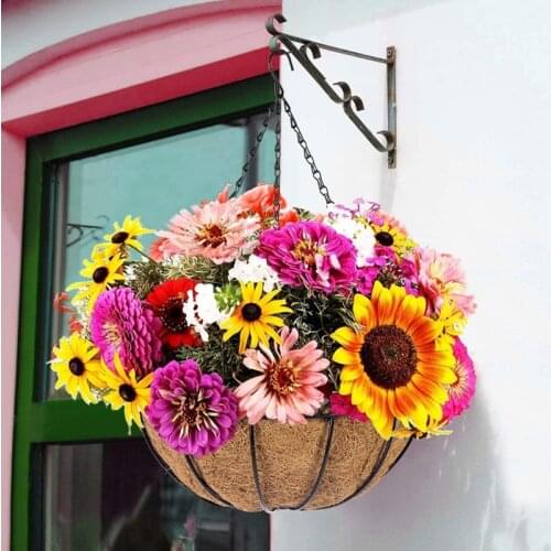 MLGB Metal Hanging Planters Basket with Coir Liner Round Wire Plant Hanging Basket with Chain Porch Decor Flower Pots