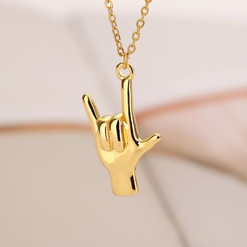 Fashion Gesture Necklace Gold Stainless Steel Chain Love Fist Rock Gesture Mom Gift Sign Language Special Jewelry BFF