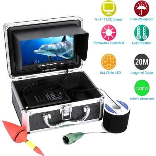 GAMWATER HD 1000tvl Underwater Fishing Video Camera Kit 6 PCS LED Lights with 7" Inch Color Monitor 15M 20M 30M 50M