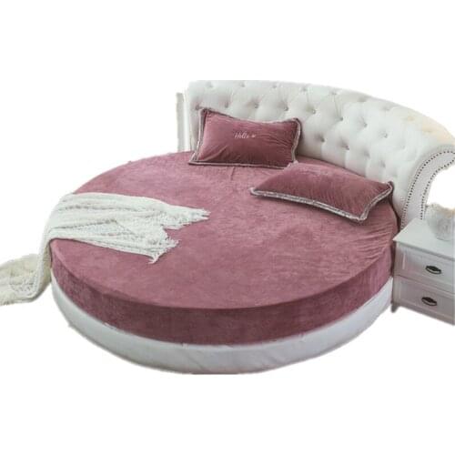 Winter Round Coral Fleece Fitted Bed Sheet Solid Color Velvet Bedspread Round Diameter 200cm-220cm Flannel Sheet Mattress Cover