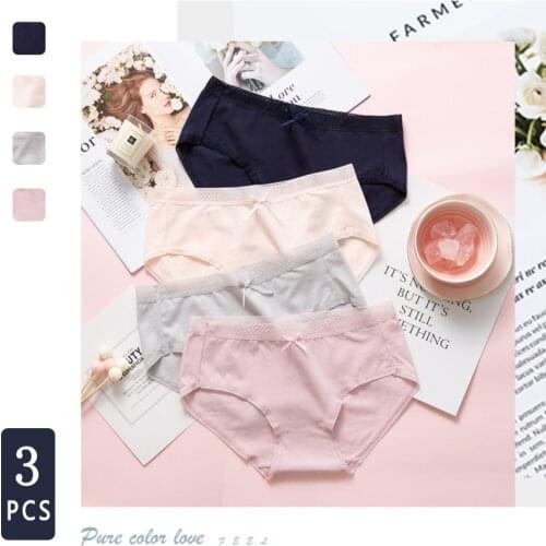 Norns cotton crotch mid-waist bag hip panties bowknot women cotton breathable solid color panties