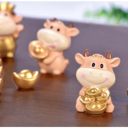 Новогодние украшения 2021 Fortune New Year Golden Bull Ornaments Micro Landscape DIY Desktop Decor Gift Домашний декор