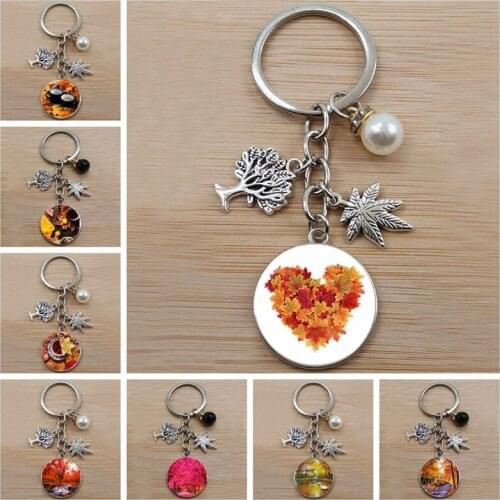 New Fenglin Landscape Painting Glass Keychain Cabochon Glass Pendant Car Bag Keychain Gift