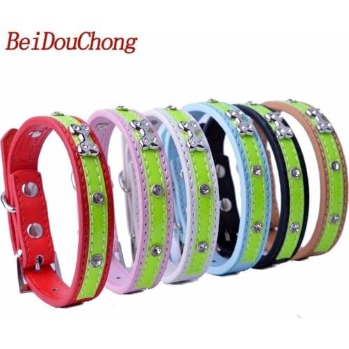 Wholesale Pu Leather Pet Puppy Dog Cat Collar Designer Diamante Studded Dog Accessories Pet Products For Small Dogs Cats