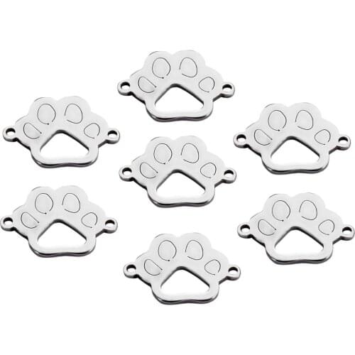 25pcs Stainless Steel Charms Connector Dog Pet Paw Antique Silver Color Pendants Jewelry Making DIY Craft Pendant