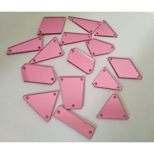 Sew On Acrylic Rose Pink Mirror Diamante Mirror Rhinestone Crystal Flat Back, Sew on Pink Mirror Beads With Hole 25PCS